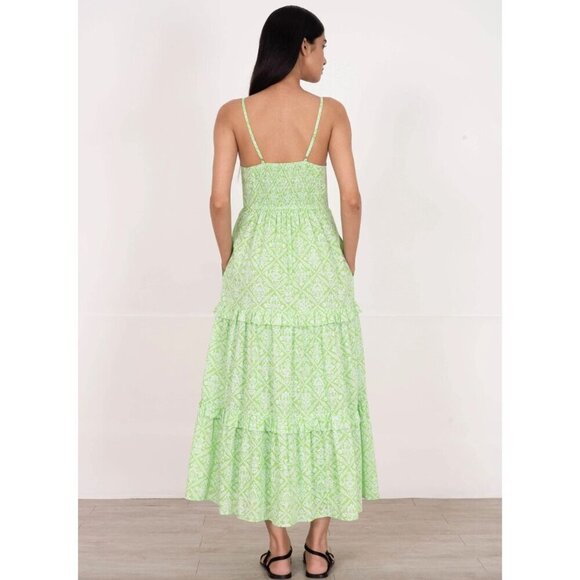BANJANAN Hazel Tile Print Midi Dress Green Womens Size Small - Picture 2 of 8